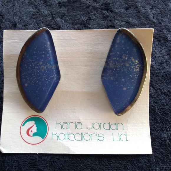 Vintage Karla Jordan - Blue/Silver Glass Earrings - Picture 2 of 4